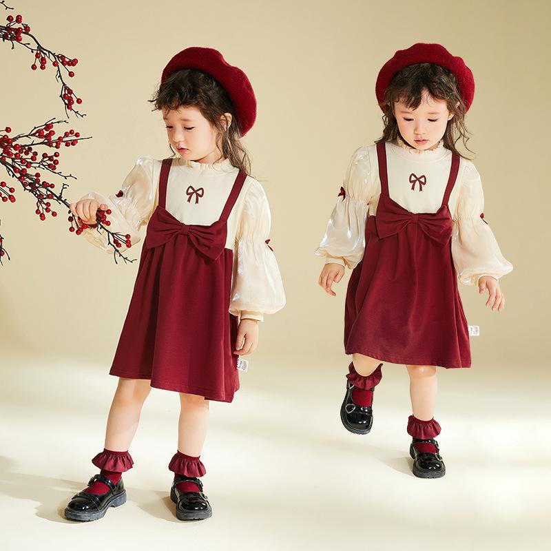 Girls' Red Velvet Princess Dress - Autumn/Winter, First Birthday, Formal Wear