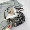 Leopard Print Faux Fur Shoulder Bag Vintage Women Plush Warm  Adjustable Strap Crossbody Bag CLE