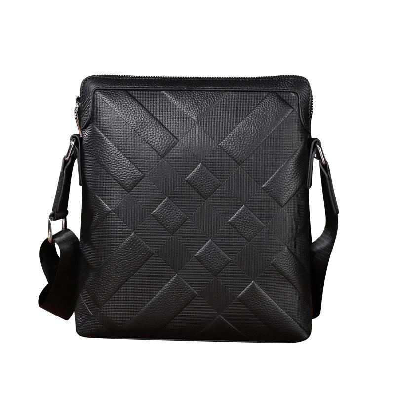 Men's Genuine Leather Embossed Vertical Shoulder Bag - Business and Casual Style
