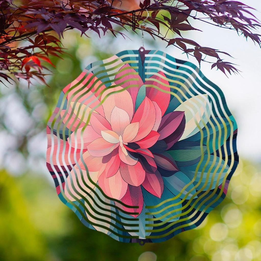 Vibrant Lotus Flower Wind Chime with 360 Rotation Colorful Metal Art Decor for Garden Balcony All Seasons Gift No Battery Needed