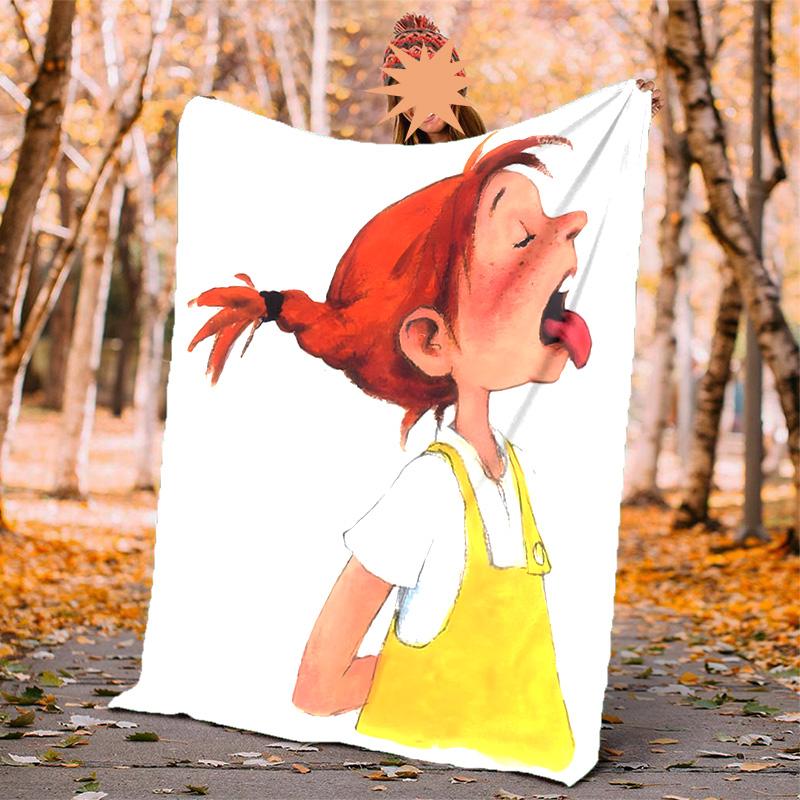 Pippi Coperta di Flanella Morbida Calda Coperta per Tutte le Stagioni, Design per Campeggio, Viaggio in Auto, Escursionismo Divano, Letto, Ufficio Regalo Perfetto per Feste