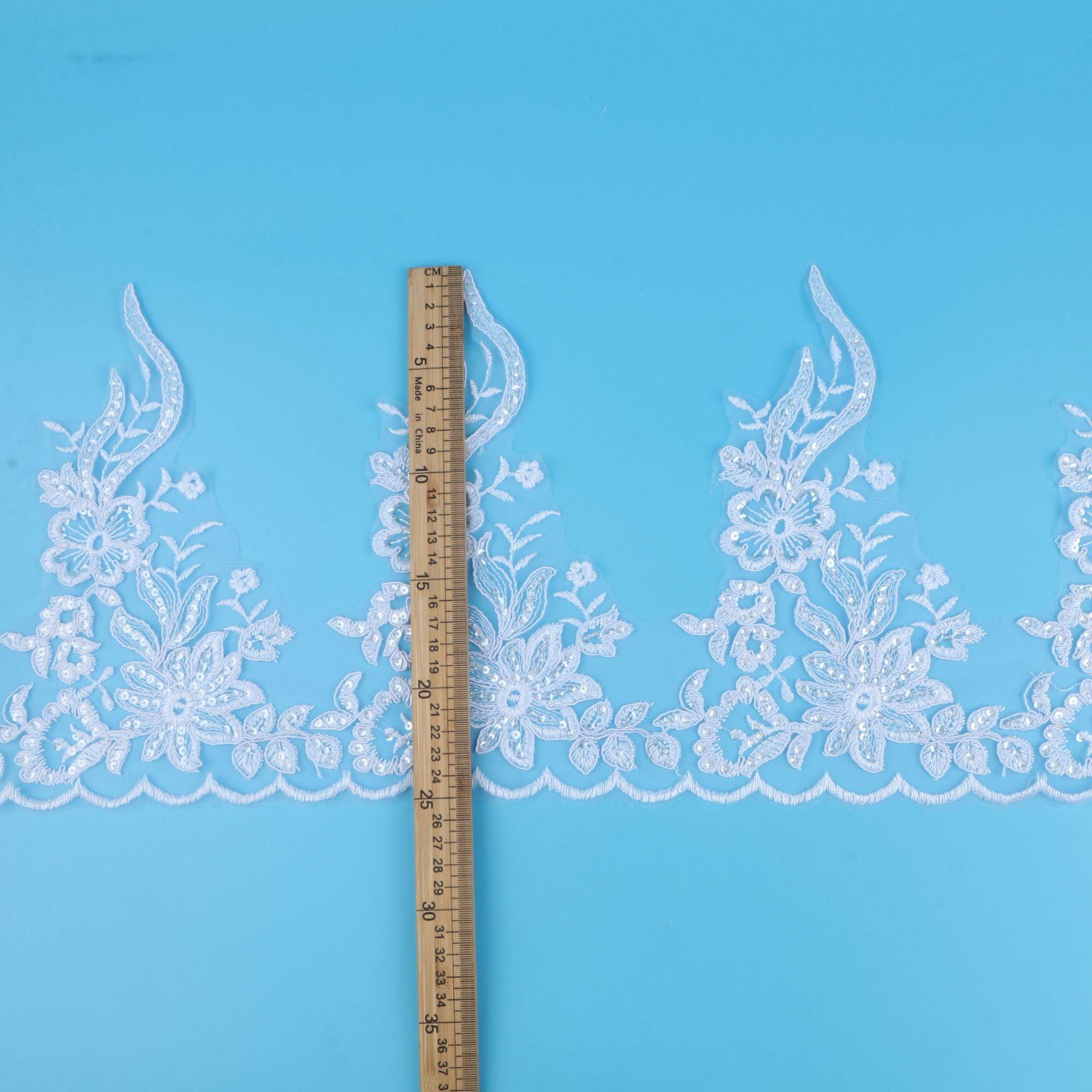 

Width 26 Cm Bone Lace Lace Sequin Clothing Patch Bridal Accessories Wedding Dress Veil Clothing Accessories Bleached/crystal sheet/width 26CM