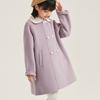 Girls' Fashionable Light Purple Woolen Coat, Sweet Cotton-padded Woolen Overcoat for Children Autumn and Winter