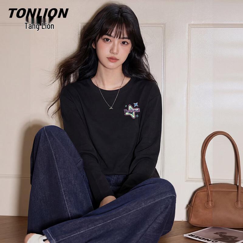 TonLion Women's Pure Cotton Loose Fit Long Sleeve T-Shirt