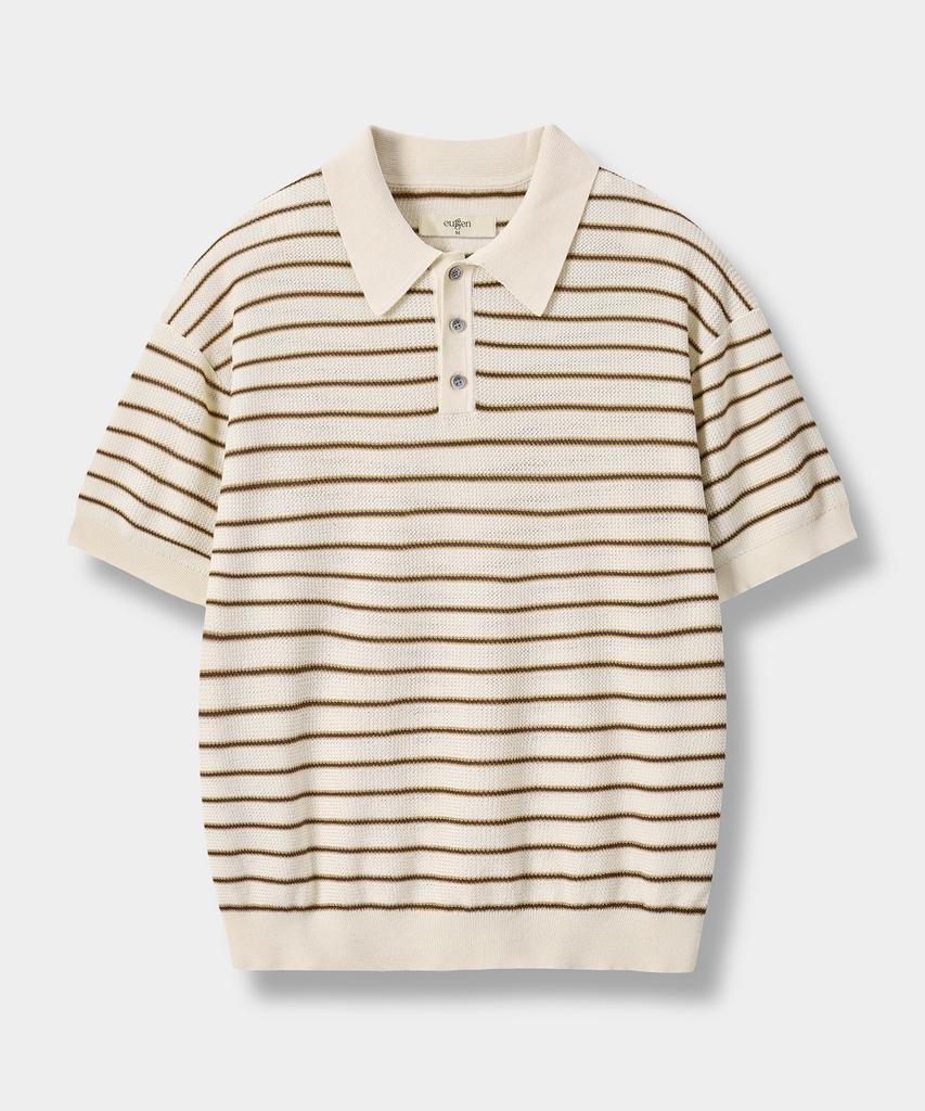 Yujen Tencel Wool Striped Half Knit_Oatmeal