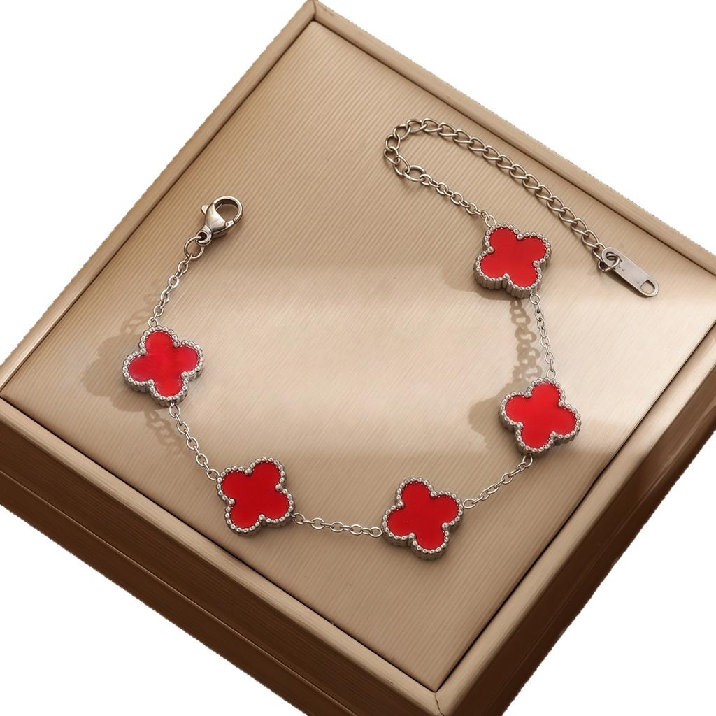 Four-leaf Clover Titanium Steel Bracelet for Women Non-fading Double-sided Shell 13mm Bracelet