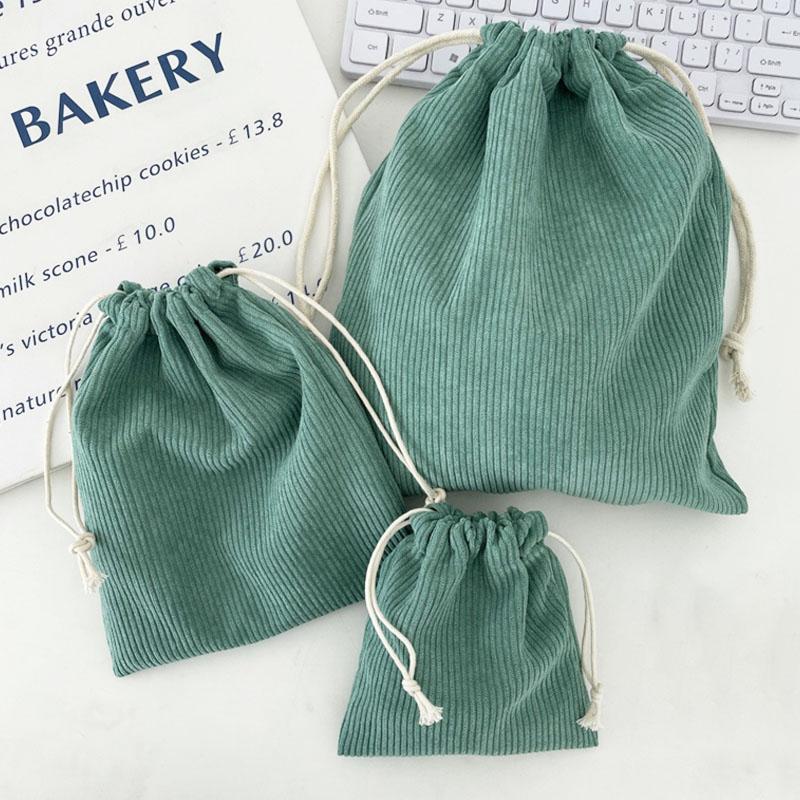 3pcs/set Solid Color Corduroy Drawstring Cosmetic Bags Gift Package Storage Bag Travel Cosmetic Lipstick Makeup Organizer Pouch