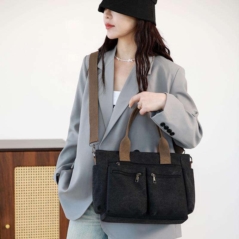 Dámská všestranná plátěná taška tote - Velkokapacitní crossbody batoh na cestování, nakupování a do kampusu