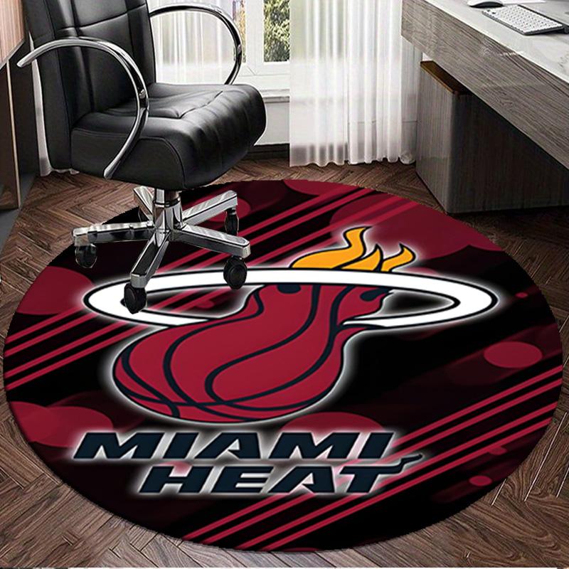 Miami Heat Basketball Kunst Runder Teppich für Wohnzimmer, Schlafzimmer, Spielzimmer, Stuhlunterlage, Teppich, Kreis Teppich, Große Größe Fan Weihnachtsgeschenk