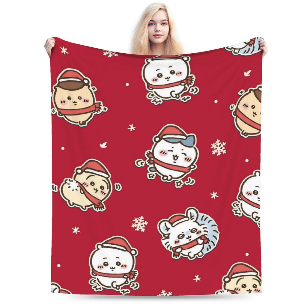 Chiikawa Catoon Flannel Blanket Grabber Kawaii Customized Throw Blankets for Sofa Bedding Lounge 125*100cm Bedspread