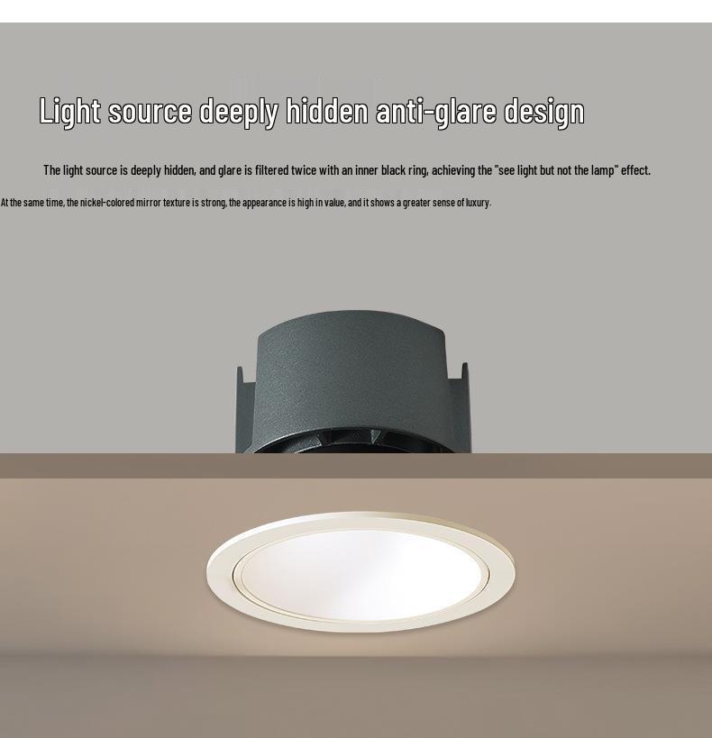 Full Spectrum Anti-Glare Recessed LED Spotlight with Narrow Edge and Deep Cup for Living Room Ceiling