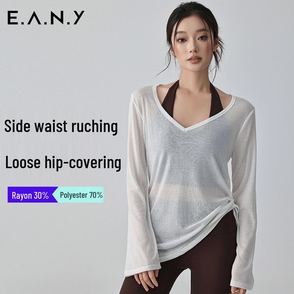 V-Neck Women s Sun Protection Loose Fit Yoga Short Sleeve T-Shirt XL