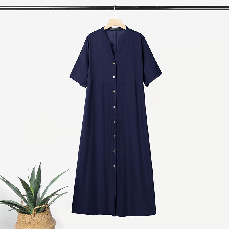 

ZANZEA Женское повседневное платье-рубашка с V-образным вырезом, однотонное, свободного кроя, с коротким рукавом 5XL