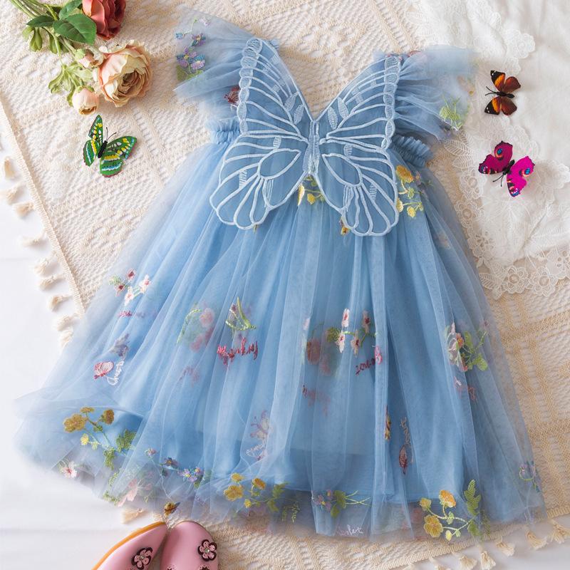 Fashion Toddler Girls' Butterfly Wing Tulle Dress Embroidered Floral Party Dress