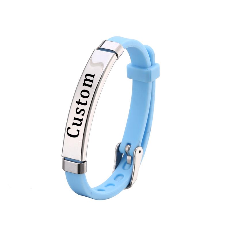 Benutzerdefiniertes Silikonarmband, individuelles Kinder-ID-Namensarmband für Mädchen, verstellbares Armband mit graviertem Namen aus Edelstahl