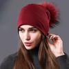 Damen Echter Waschbärfell Bommelmützen Beanies Herbst Winter Warm Einfarbig Mützen Für Frauen Mode Baumwolle Skullies Dünne Mütze