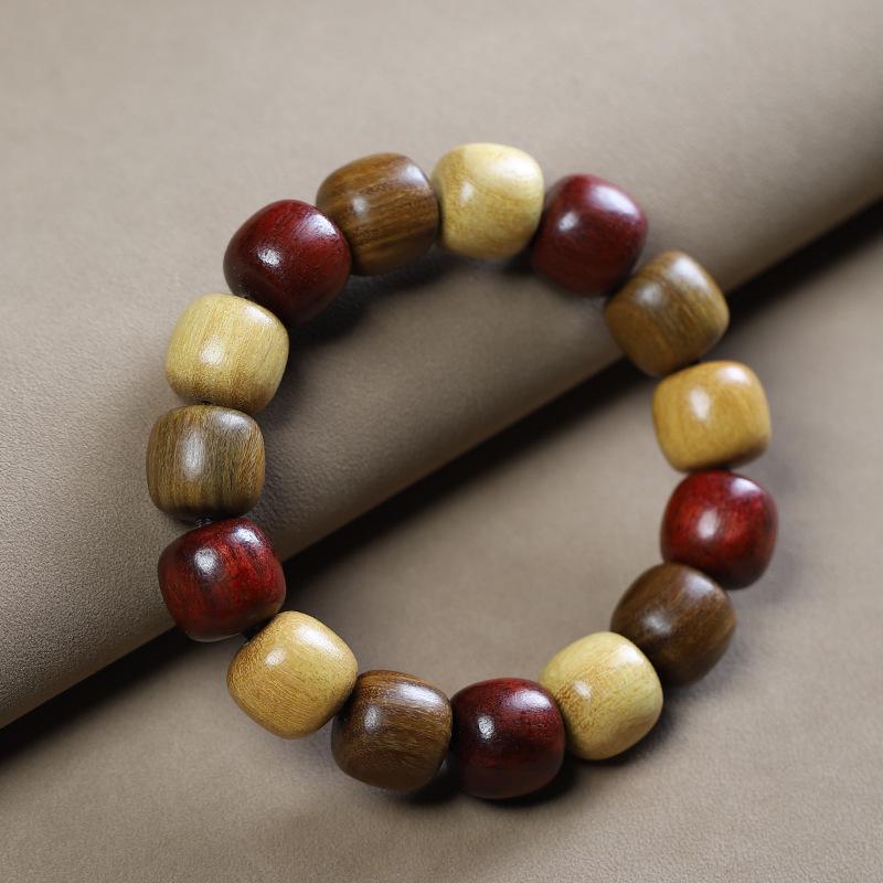 Retro Buddhist Bead Bracelet: Multi-Treasure Green & Purple Sandalwood, Single-Loop Unisex Jewelry