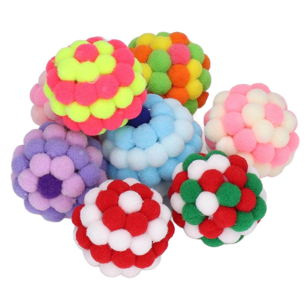 8 Stück Katzenspielbälle Elastisch Weich Bunt Interaktiv Jagend Kauend Plüsch Glockenball für Kätzchen