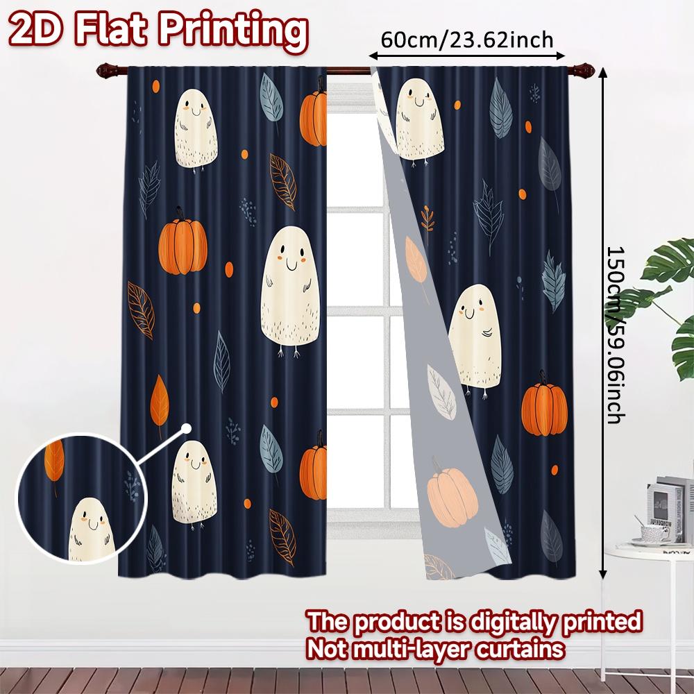 2D FLAT PRINTING 2pcs Curtains (Without Rod) Halloween Ghosts and Pumpkins (2) New yearFestival Popular Curtains&Drapes Durable