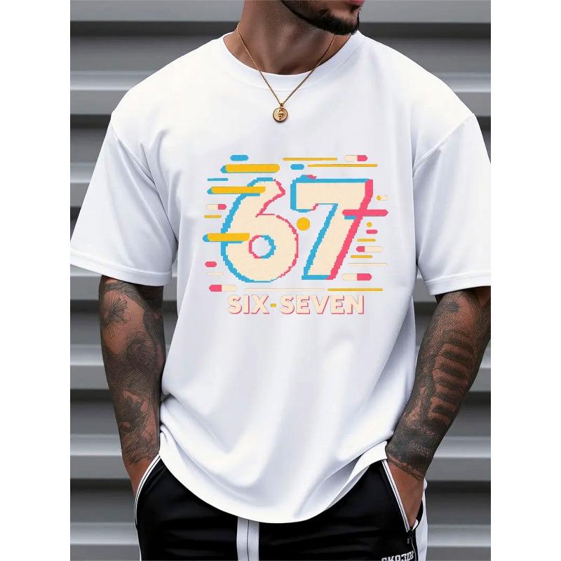 

Trendy Graphic Tee for Men, Short Sleeves, Made from 100% for Comfortable Summer Use, Six Seven Text, for Fitness Enthusiasts And Everyday Outings S белый