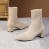 Women's Stretch Boots 2026 New Autumn Knitted High Heel Socks Boots Women Large Size Square Toe Fashion Boots Women Botas Mujer