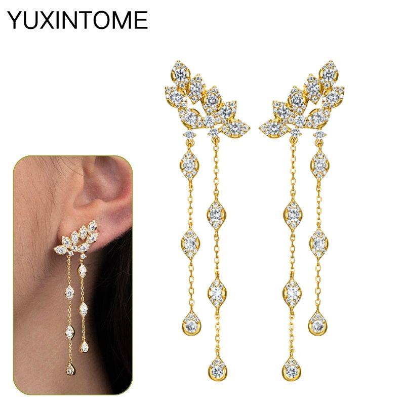 925 Silbernadel Exquisite Weiße Zirkon Steckerohrringe für Damen Geometrische Lange Kette Quaste Ohrringe Luxuriöser Schmuck