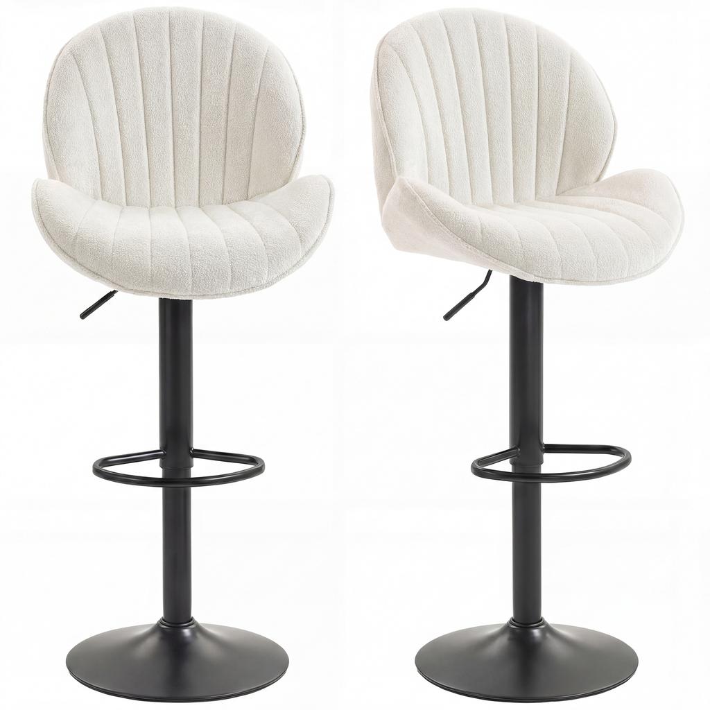 Bar Stools Set of 2, Swivel Barstools with Back, Adjustable Height and Footrest for Kitchen Island, Dining Room, Cream