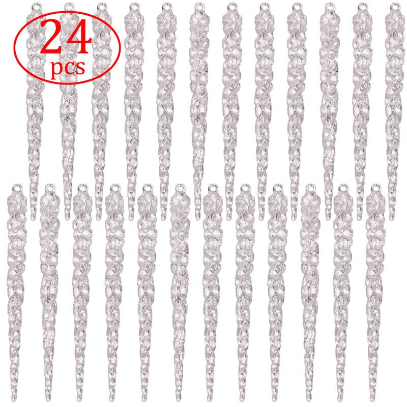 24 шт. Рождественские украшения-сосульки для елки, подвесные, акриловые, хрустальные, 5,1 дюйма / 13 см, прозрачные пластиковые сосульки