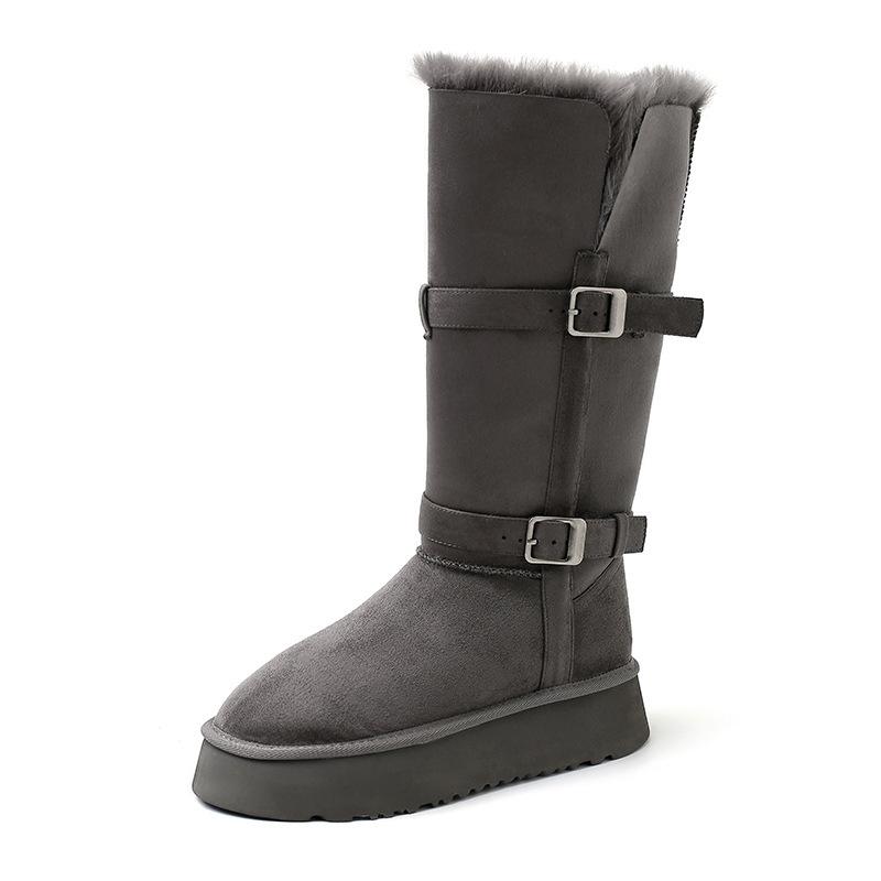 Grey Long Snow Boots Non-slip Warm Thickened Velvet Thick-soled Boots Northeast Snow Cotton Shoes Winter