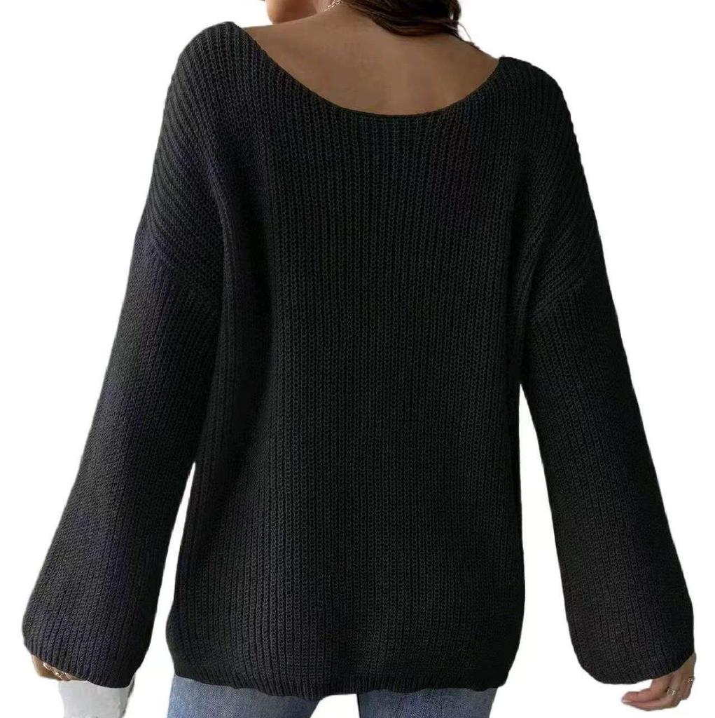 Valentine's Day Heart Embroidery One-Shoulder Pullover Sweater for Women