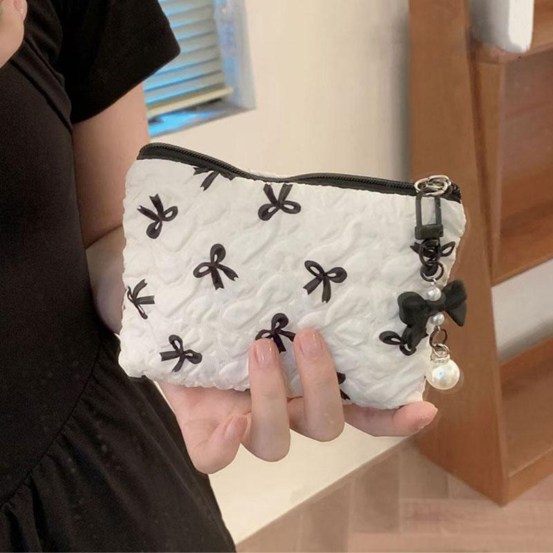 Elegant Bow Decor Cosmetic Bag Portable Makeup Storage Pouch Large Capacity Purse For Lipstick Skincare Accessories Daily Travel