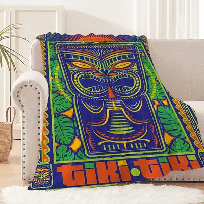 T-tiki Face Aesthetic Hawaii Mask Home Flannel Warm Comfort Soft Plush Blanket For Sofa Living Room Office Bedroom Travel Gift