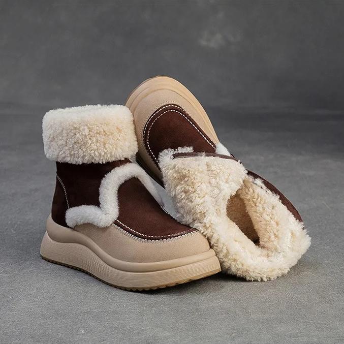 Johnature Warm Genuine Leather Snow Boots With Thick Bottom And Inner Wool Women's Short Boots