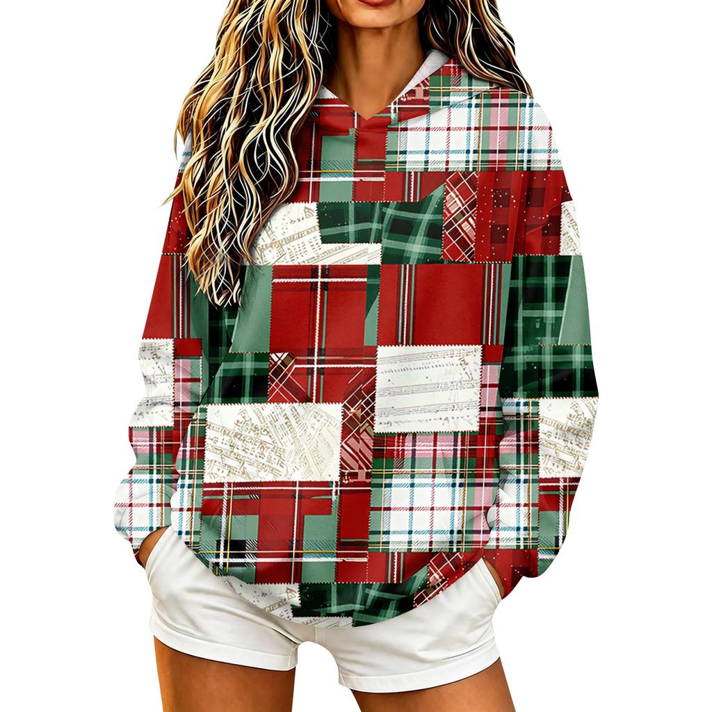 Women's Casual Long Sleeve Pullover Hoodie with Christmas Print for Holiday Occasions