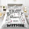 Alphabet Flower Duvet Cover Set Microfiber Flowers Be Your Best Pattern Bedding Set For Teens Girls King Size Soft Quilt Cover