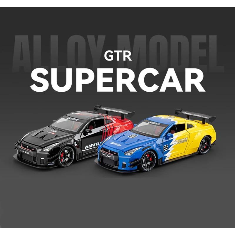 1/24 Nissan GT-R GTR R35 Stop Metalu Samochód Sportowy Model Odlewany Metal Pojazdy Wyścigowe Model Samochodu Dźwięk i Światło Z Spryskiwaniem Zabawka Dla Dzieci Prezent