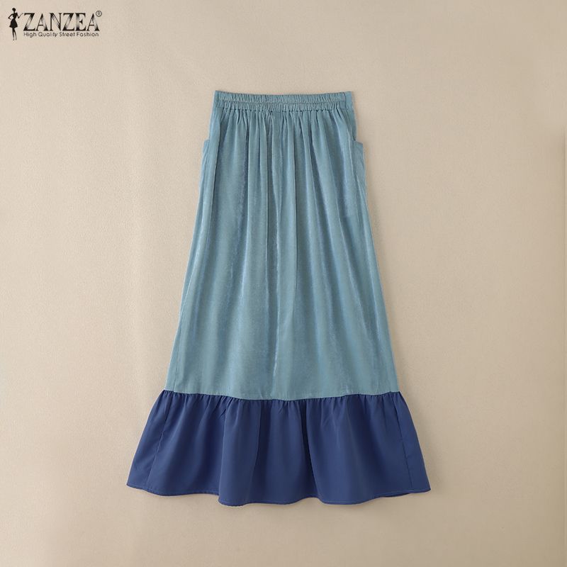 ZANZEA Women Casual Splice Ruffles Loose Long Skirts