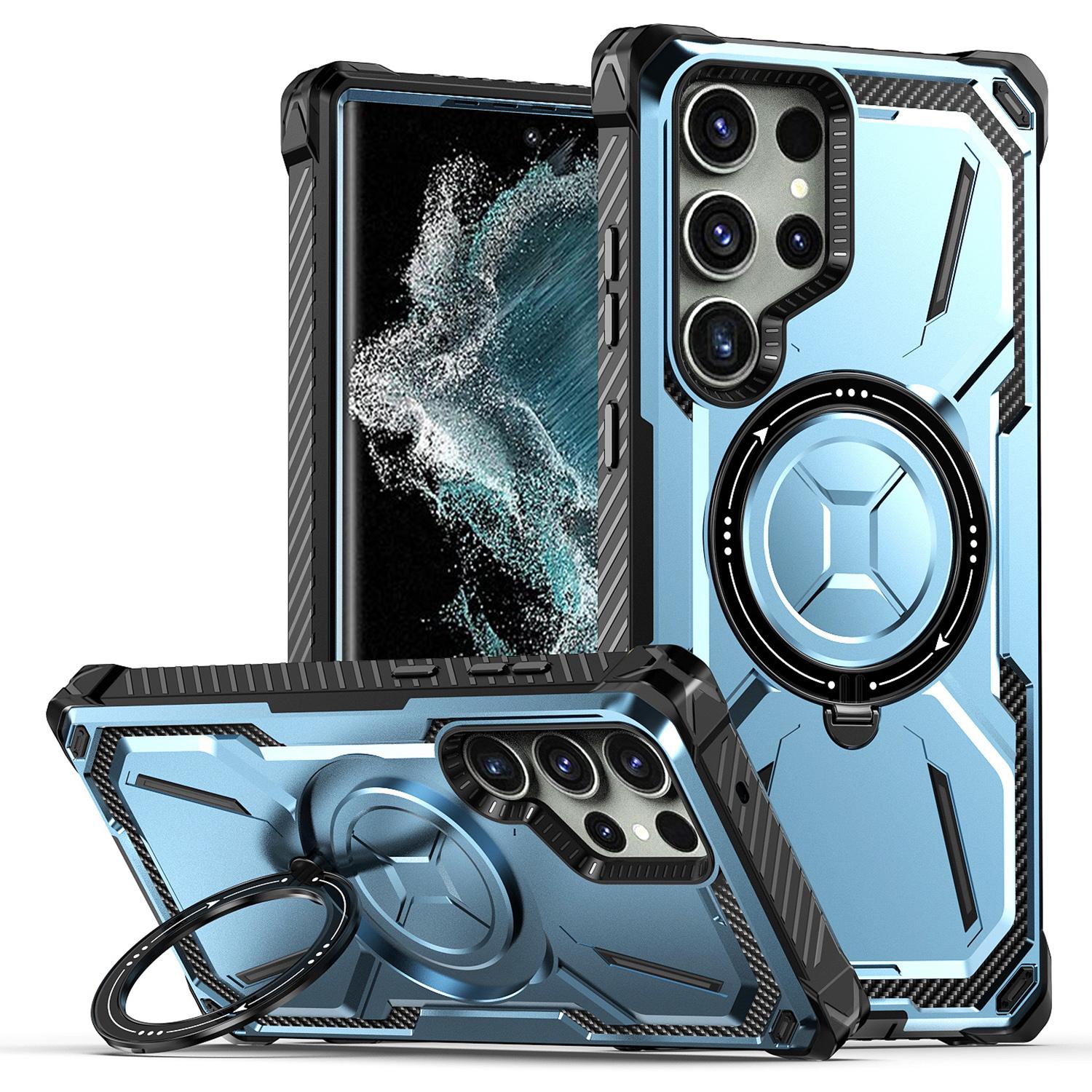 

For Samsung Galaxy S22 Ultra 5G Case Ring Kickstand Magnetic Phone Cover Baby Blue