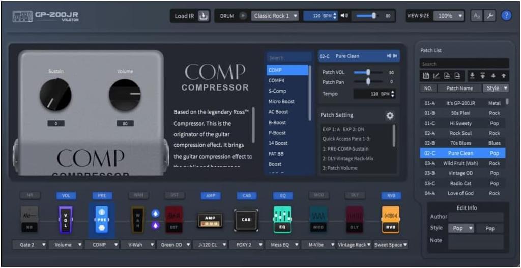Valeton Processor with Expression FX MIDI Amp IR Cabinet Stereo OTG USB Audio Interface GP-200JR Multi-Effects Pedal, Loop, I/O, Guitar, Bass,
