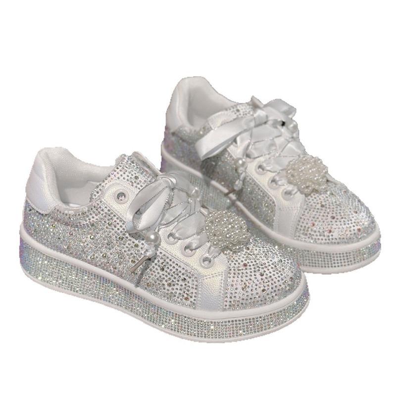 Spring and Autumn New Sports and Leisure Shoes Women's Color Rhinestone Single Shoes Lace-up Platform Muffin Shoes