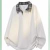 Autumn/Winter Plus Size Polo Neck Patchwork Fake Two-Piece Sweatshirt Unisex Loose Top