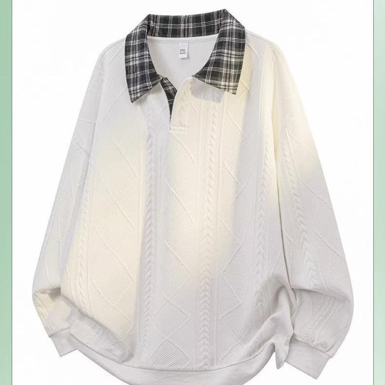 Autumn/Winter Plus Size Polo Neck Patchwork Fake Two-Piece Sweatshirt Unisex Loose Top