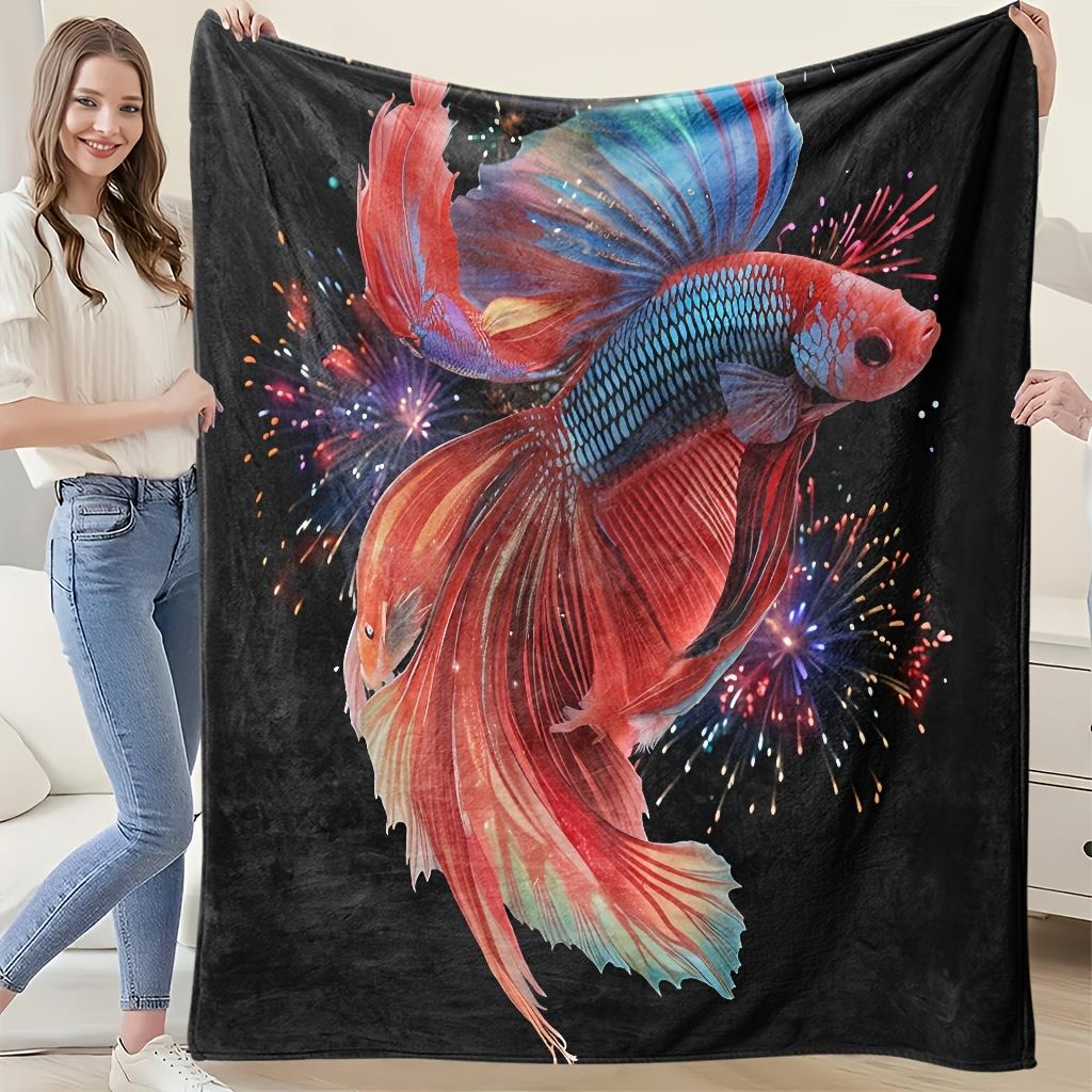 

Colorful Arowana Theme Flannel printed blanket suitable for all seasons suitable for living room office sofa and travel 75x100cm
