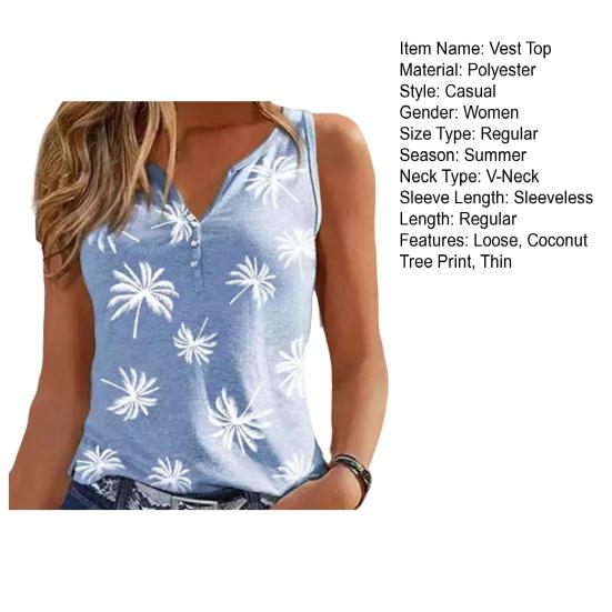 Col en V boutons décolletés gilet sans manches mignon motif cocotier femmes débardeur