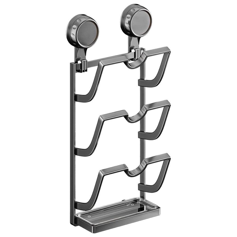 New Suction Cup Pot Lid Holder Metal Wall Mounted Kitchen Storage Rack Multi-Layer Design Space Saving Pot Cover Rack Home Use