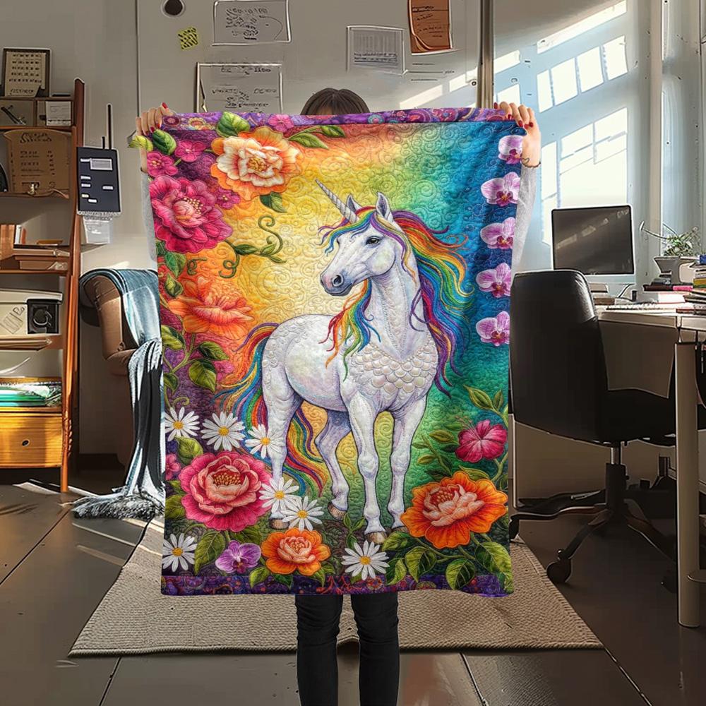 1PC Rainbow Unicorn Art Print FlAannel Blanket, High quality Comfortable for All Seasons, Home Decor, Warmth and Comfort