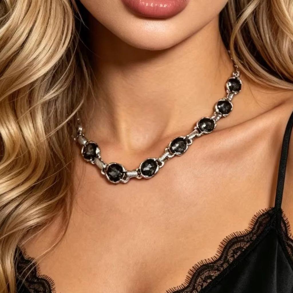 SHIXIN 2 Styles Exquisite Shiny Glass Drill Choker Necklace Jewelry Women Retro Charm Irregular Short Neck Chain Accessory Gift