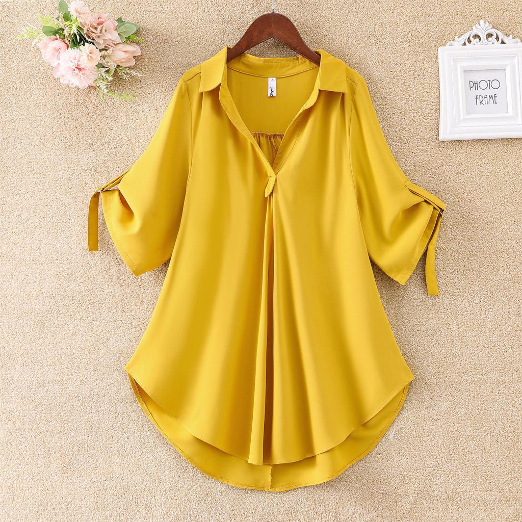 Mid-length Short Sleeved Chiffon Shirt Female Summer Large Size Loose Waist Chiffon Shirt Top Female
