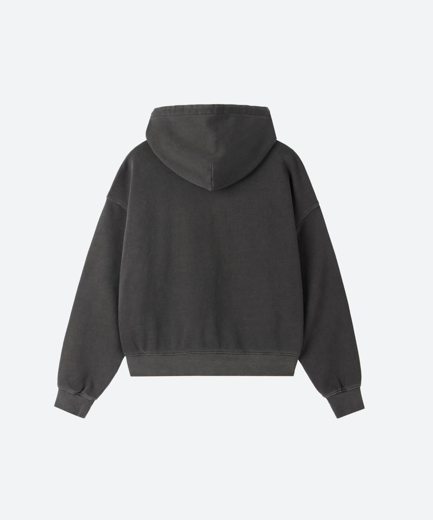 M.C Unisex, Felpa con cappuccio e zip tinta in pigmento con logo / Carbone