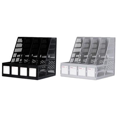File Storage Box Lightweight Magazine File Holder Desk Organizer with 4 Vertical Compartments File Box Removable Bookend